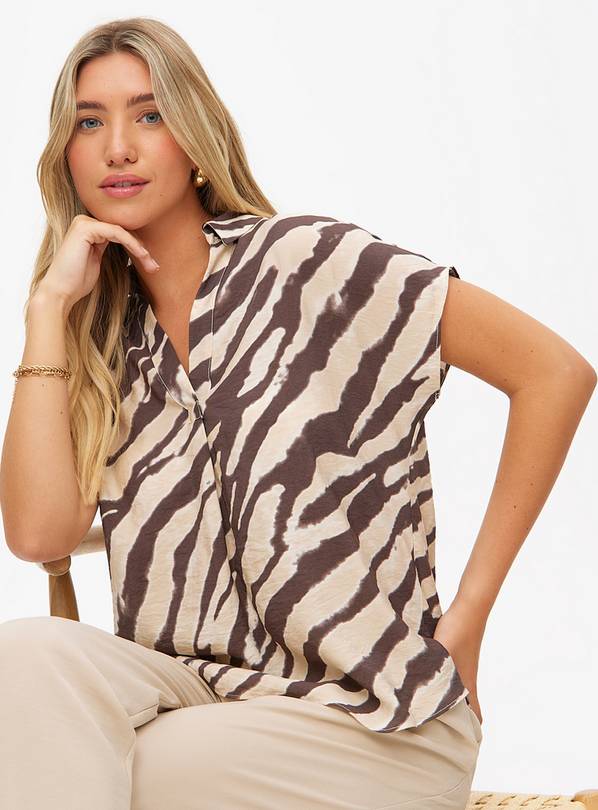 Brown Zebra Print Popover Blouse 22